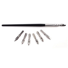 Încarcă imaginea în vizualizatorul Galerie, Set caligrafie Nassau Fine Art cu 6 penite si calimara de cerneala