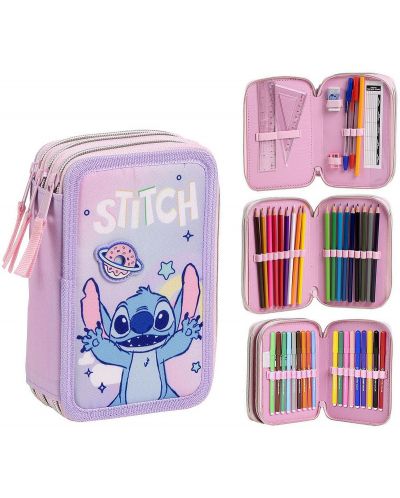 Penar echipat cu 44 piese Giotto, 3 compartimente, Lilo si Stitch