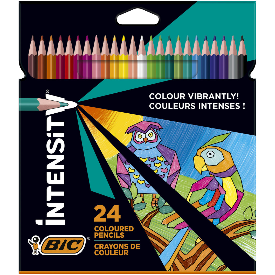 Creioane colorate BIC Intensity, mina ultra-rezistenta, pachet 24 bucati
