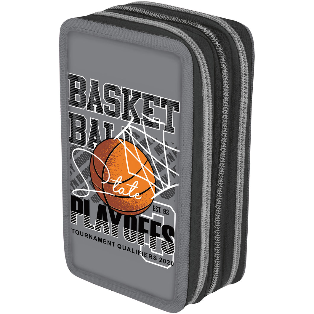 Penar Herlitz neechipat, cu 3 fermoare, dimensiune 20 X 6 X 13 Cm, Motiv Basketball