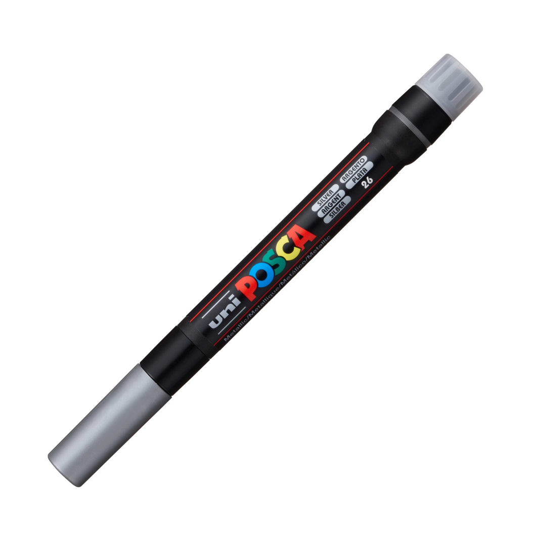 Marker pensula UNI Posca Brush PCF-350, argintiu