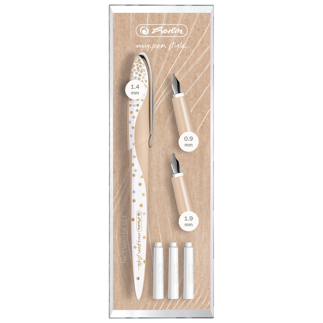 Stilou Herlitz MyPen Style Caligrafic, cu 3 penite 0,9 / 1,4 / 1,9, in cutie eleganta, motiv Pure Glam