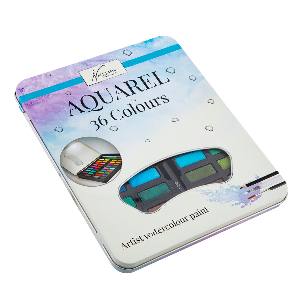 Acuarele, Nassau Fine Art, 36 culori, creion HB, pensula pictura, pensula cu rezervor