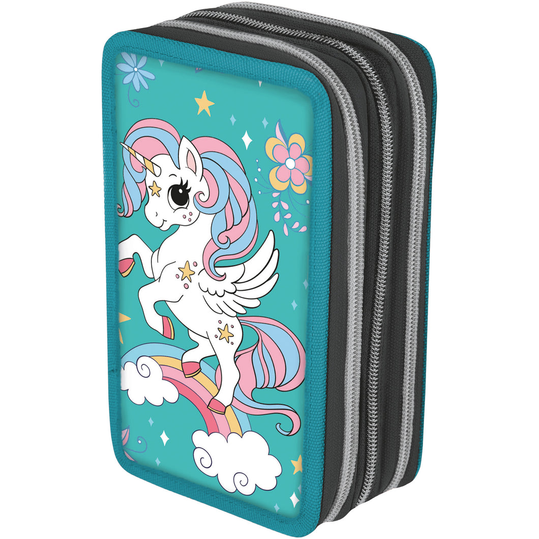 Penar Herlitz neechipat, cu 3 fermoare, dimensiune 20 X 6 X 13 Cm, Motiv Unicorn