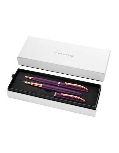 Set 2, Pelikan Jazz Noble Elegance Viola, Pix + Stilou, 1 Patron Cerneala Inclus, In Cutie Pentru Cadou