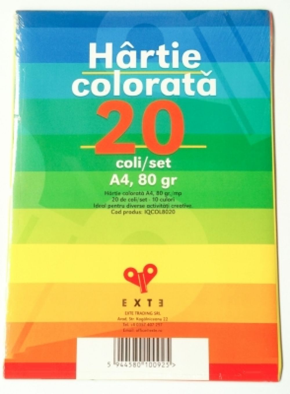 Set Hartie colorata A4, 10 culori, 80 gr, 20 coli/ Exte