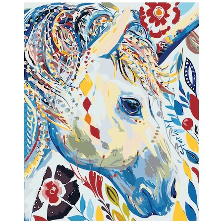 Set pictura pe numere Cal unicorn, panza bumbac pe rama lemn 40x50 cm