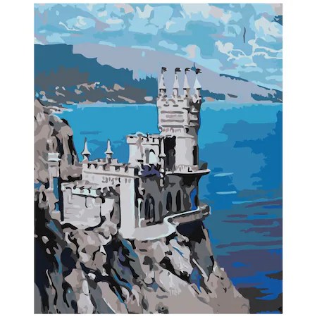 Set pictura pe numere Castel pe stanca, panza bumbac pe rama lemn 40x50