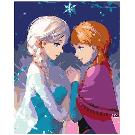 Set pictura pe numere Ana si Elsa FM001003, panza bumbac pe rama lemn 40x50