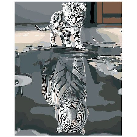 Set pictura pe numere Tigru, panza bumbac pe rama lemn 40x50 cm
