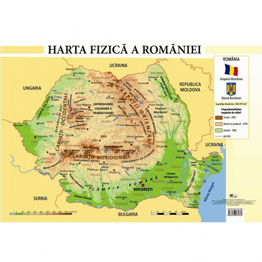 Harta Fizica a Romaniei - Plansa A4