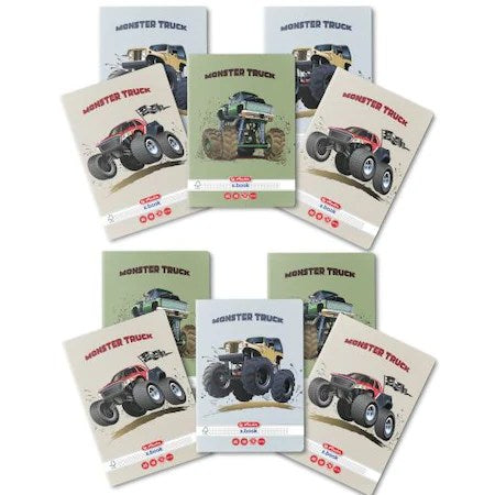 Set 10 Caiet Herlitz, A5, 48 file, 70g/mp patratele, colturi rotunjite, motiv Monster Truck - design NOU